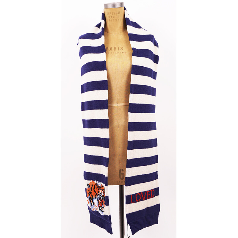 NEW $810 GUCCI Men's Blue Striped LOVED TIGER LOGO Wool Long
