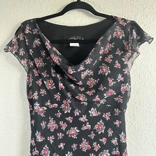 VTG 90s Y2K  Dress 8 Floral Chiffon Cowl Fairy Ethereal Romantic Goth Homecoming