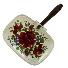 Vintage Toleware Silent Butler Crumb Catcher with Lid Wooden Handle Red Roses