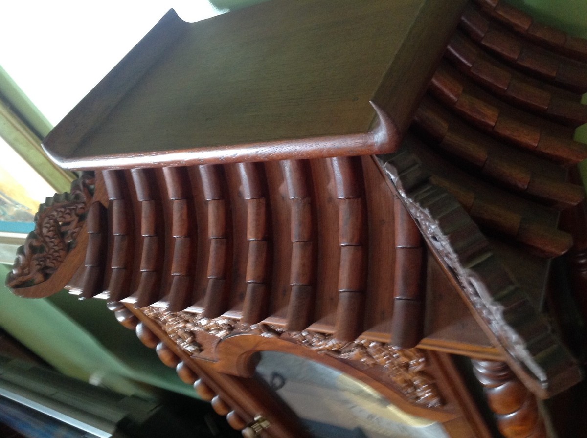 Tempus Fugit Grandfather Clock Asian Wood Carving Dragon Pagoda