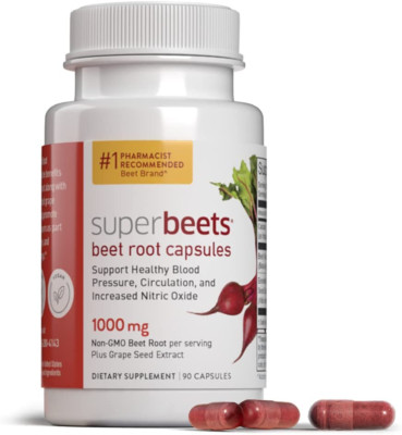 humanN SuperBeets Beet Root Capsules Quick Release 1000mg, Nitric Oxide, 90ct 