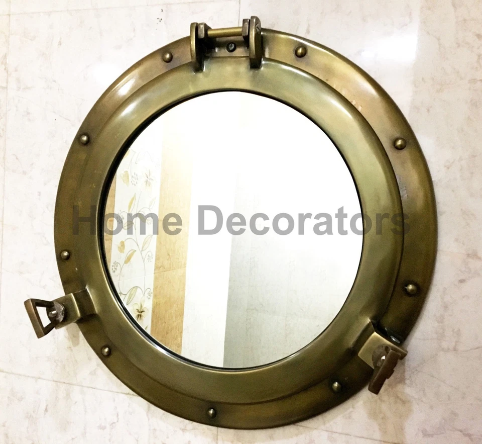 17" Wall Hanging Mirror Porthole Round Antique Frame Home Decor Wall Mirror  - Image 2 of 4