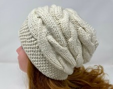 Women Hat Soft Beanie Hand Knit 100  Cashmere Ivory color Warm Beret