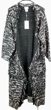 Foxiedox Womens White Black Long Sleeve Knit Long Cardigan Sweater Size M
