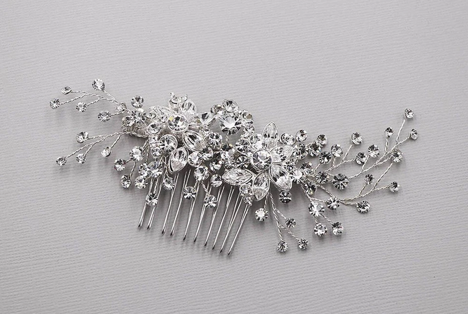Peine de pelo de cristal flor cristal estrás boda peine de pelo novia Foto 4 de 4