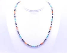 Blue Kingman Turquoise, Orange Spiny Oyster & Sterling Silver Modern Necklace