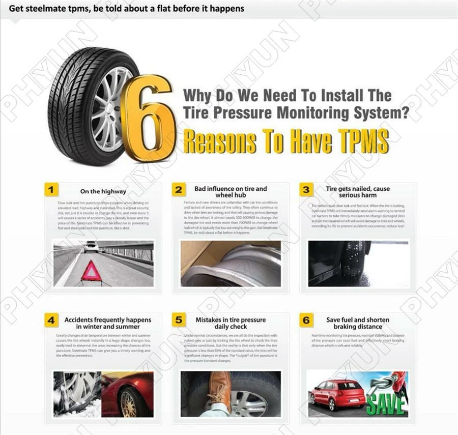 Sistema de alarma de monitoreo de presión de neumáticos de automóvil USB Android TPMS con 4 sensores externos Foto 3 de 4