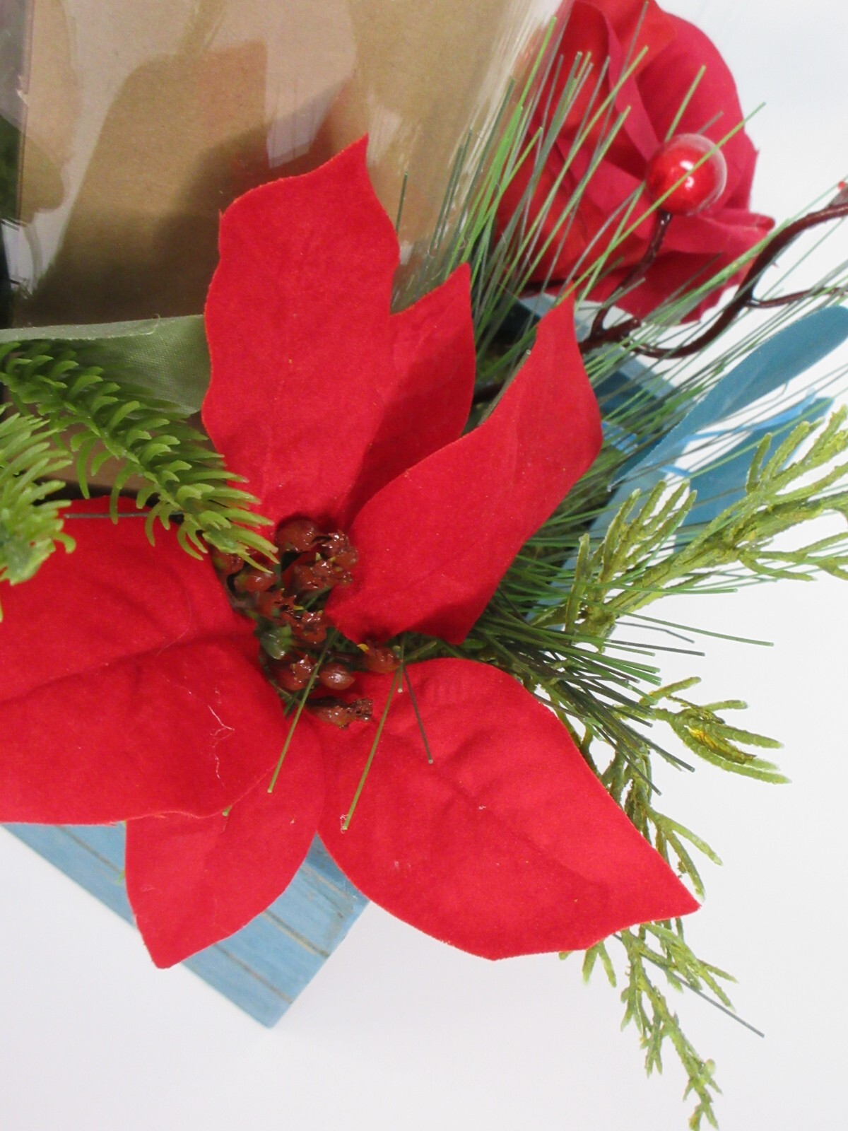 Pioneer Woman Christmas Hurricane Centerpiece Cheerful Rose Floral Wood Box Red