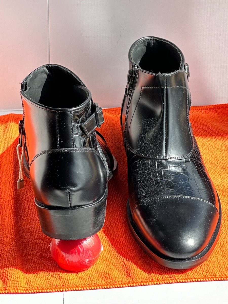 Giovanni Conti Mens black leather ankle boots decorative stitching US 10 EU 43 Giovanni Conti Mens black leather ankle boots decorative  main image 4
