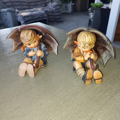 M.J. HUMMEL Goebel W. Germany Umbrella Boy & Girl Figurines 152/A 152B.    1957