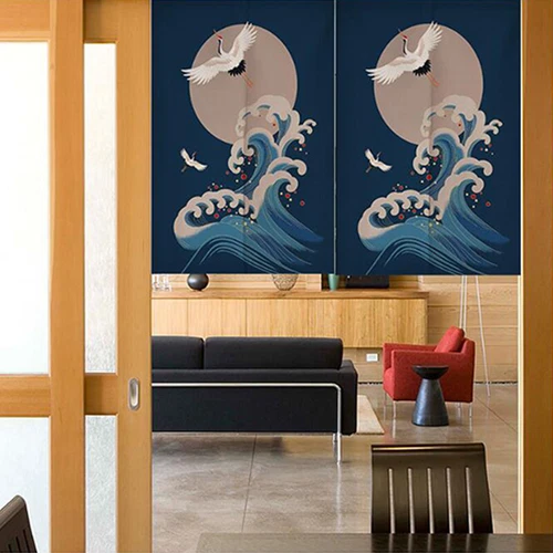 Japanese Style Door Curtain Screen Cotton Linen Noren Cherry Flower Room Divider - Bild 2 von 44