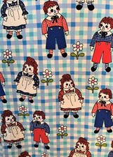 2 Vintage Custom Made RAGGEDY ANN ANDY Curtain DRAPERY PANELS Doll Check TWO