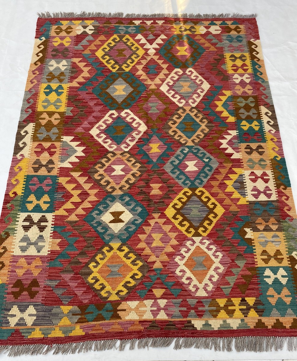 5x6' Multi-Color Red Kilim Rug K-114 | eBay
