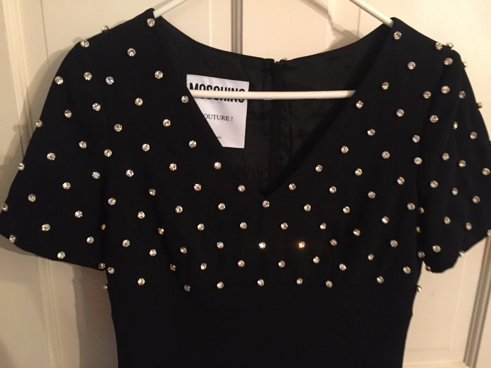 Abito MOSCHINO Couture Jeremy Scott BARBIE Cristalli NERO Crepe MARGO ROBBIE