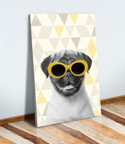 YELLOW MUSTARD GREY GEOMETRIC BACKGROUND FRAMED WALL ART PRINT ARTWORK STAG HEAD | UK