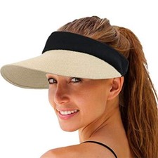 Women Straw Sun Visor Hat Wide Brim Summer UV Protection Beach Cap Foldable Top