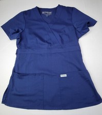 Grey's Anatomy Scrub Top Womens Size XS Blue Mock Wrap Pit To Pit 17in