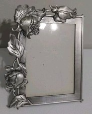 Vintage Pewter Rose Picture Frame-5x7 Photo