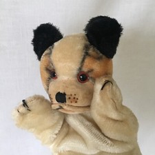 Steiff Hand Puppet Bully Bulldog Mohair Clear Eyes Blue Ribbon Germany