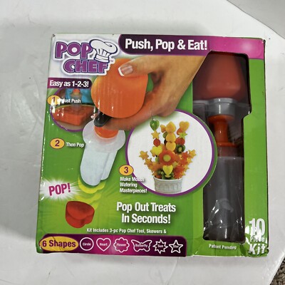 Pop Chef 10 pc Push Pop & Eat Kit 6 Shapes * AS SEEN ON TV * Fruit Kabob OB