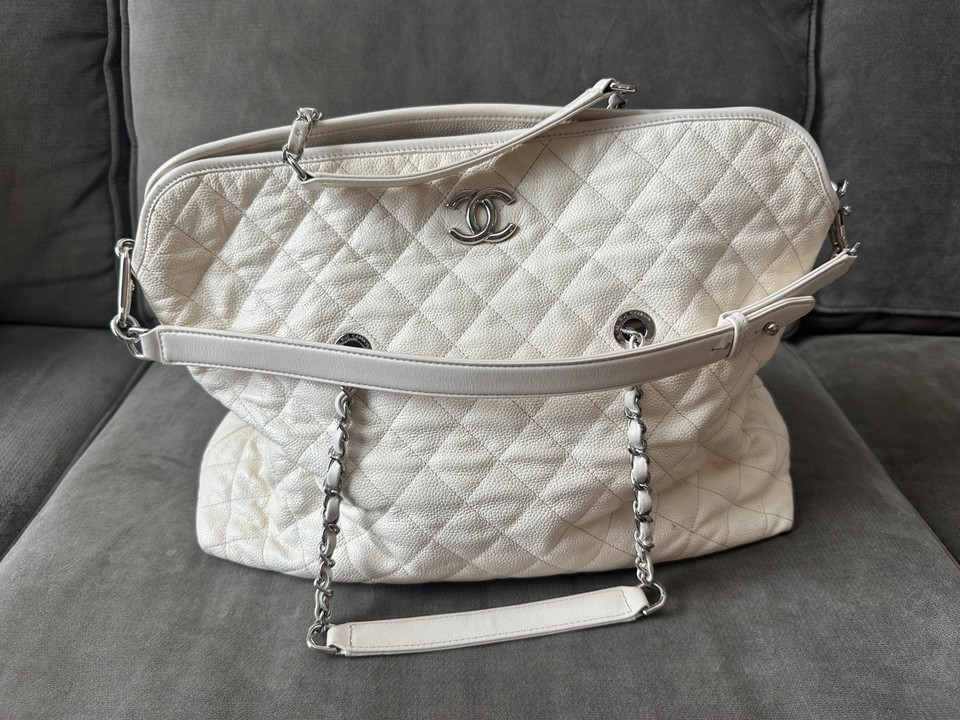 Chanel Hobo Cream White Silver Hardware Caviar Leather Shoulder Bag Chain