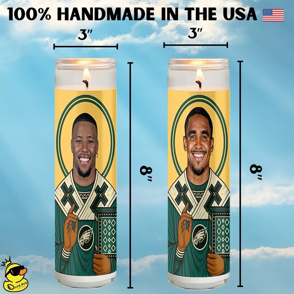 Juego de velas Philadelphia Eagles | Divertido regalo de fútbol | Jalen Hurts & Saquon B Foto 4 de 4