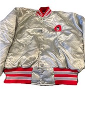 Vintage Ohio State Buckeyes Satin Holloway Jacket Silver Red Size large RARE