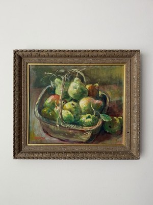 Frank Brokenshaw Still Life Oil Painting Signed Pears in Basket Original