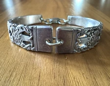 Upcycled 1910 Rogers Bros Heraldic Spoon Bracelet Art Nouveau Floral Silverplate