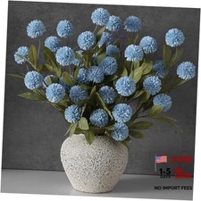 Pcs Faux Silk Pompon Mum Artificial Flowers for Vase -27", Bulk 6 Dusty Blue