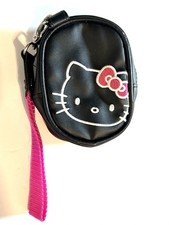 Sanrio Hello Kitty Zip Coin Clutch Purse Wristlet W/ Metal Clip Black Vinyl New