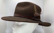Lite Felt Fedora Wool Mens Brown Made In USA Belted Feather Hat Clean In/out