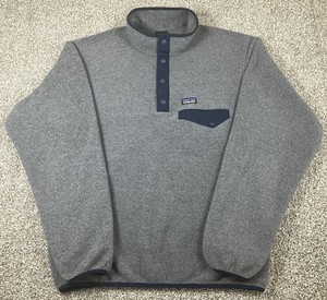 Patagonia Synchilla Kids Youth XXL Fleece Pullover Gray / Navy Blue Snap-T