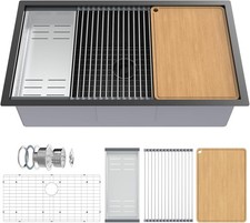 33"L x 19"W Stainless Steel Single Bowl Undermount Sink, Built-in Drying Rack