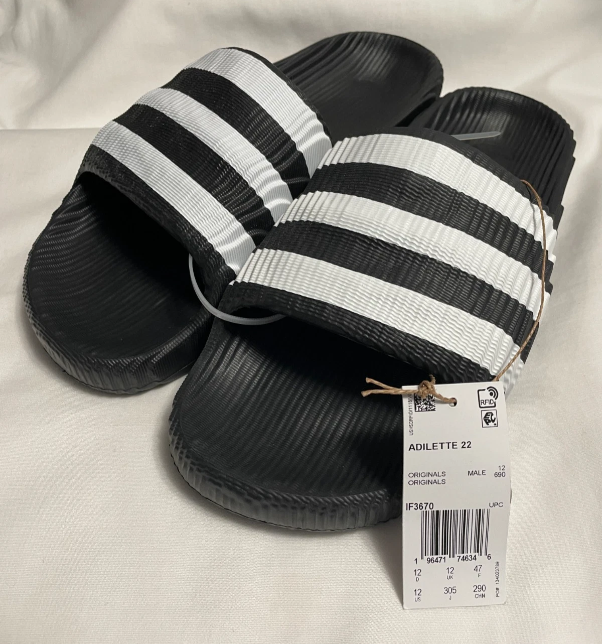Adidas Originals Adilette 22 Slides Uomo Taglia 12 Core Nero Bianco IF3670