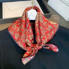 100 Pure Silk Scarf Women Red Leaves Printed Neckerchief Bandana Wrap 53 53cm