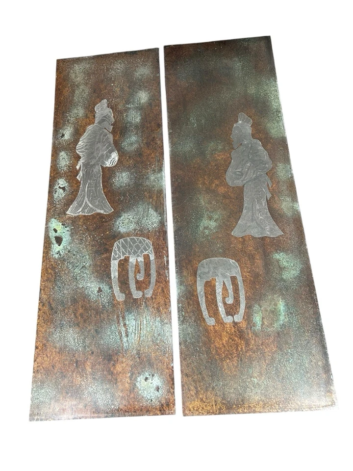 2 paneles de puerta de latón tamaño completo con tallas de níquel elefante mago 63x20 firmados Foto 4 de 4