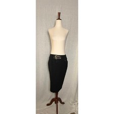 Lauren Ralph Lauren Black Pencil Skirt w/ Leather Double-Buckle  D-RingSize 4