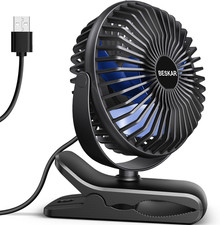 USB Clip on Fan, Portable Small Fan with Cord Powered, 3 Speeds Strong Airflow,
