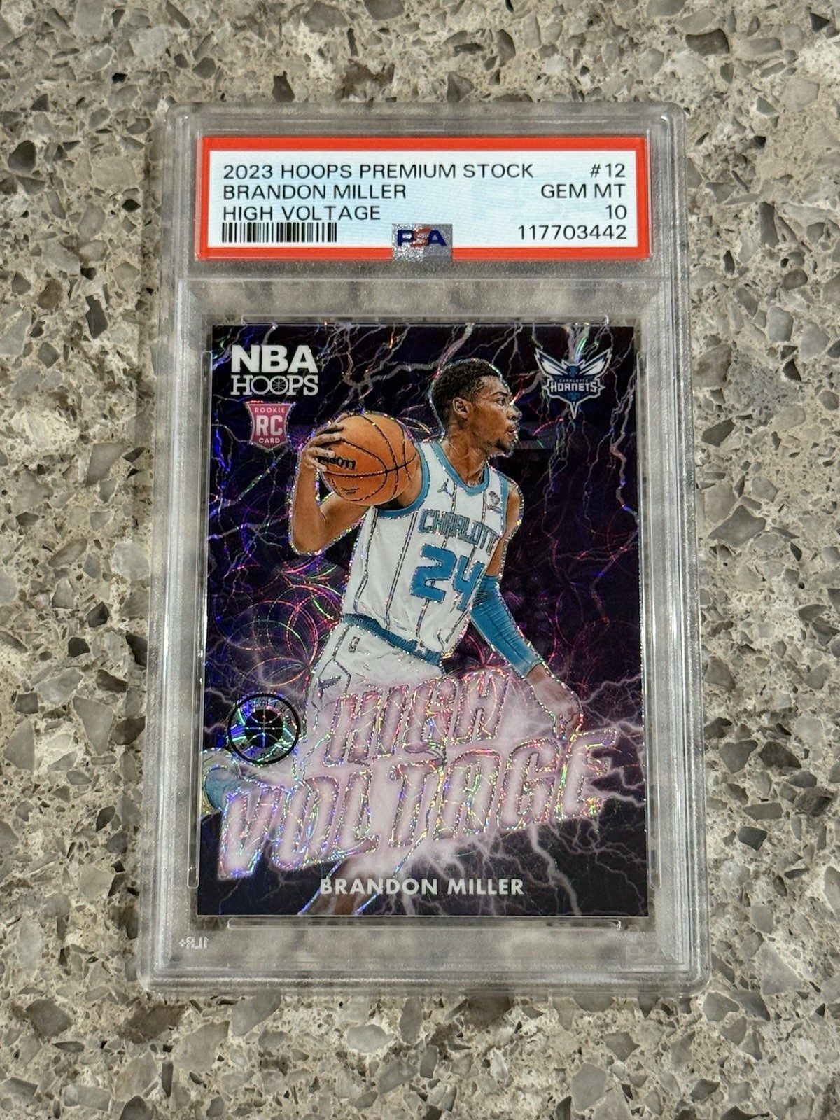 Brandon Miller 2023-24 Hoops Premium Stock High Voltage Rookie PSA 10 GEM MINT