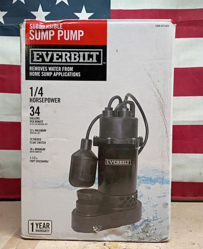Everbilt 1/4 HP Aluminum Sump Pump w/ Tether Float Switch HDSP25W Used Read