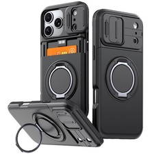 For iPhone 17 Pro Max 16 15 14 13 12 Card Slot Case Ring Stand Slide Lens Cover
