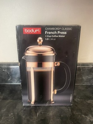 Bodum Chambord Classic French Press 8 Cup Coffee Maker Copper 1L 34oz NIB