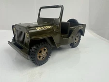 Vintage Tonka Army Jeep GR2-2431 Pressed Steel Green Military Toy With Spare!