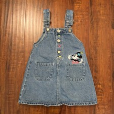 Vintage Baby Mickey Co Minnie Mouse Embroidered Denim Jumper Dress Size 5-6
