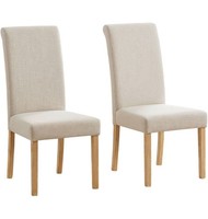 Hallowood Set of 2 Upholstered Dining Chairs Beige Fabric High Back Wooden Legs
