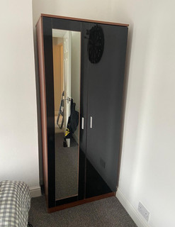 2 Door Mirrored Freestanding Wardrobe Black/Dark Wood and matching drawers