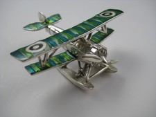 Vintage Sacchetti Miniature Solid Sterling Silver & Enamel Bi-Plane /