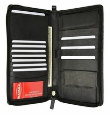 New Leather Travel Wallet Passport Plane Ticket Case Zippered Checkbook Black