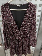 Express Black Polka Dot Ladies Faux Wrap Dress - Size L